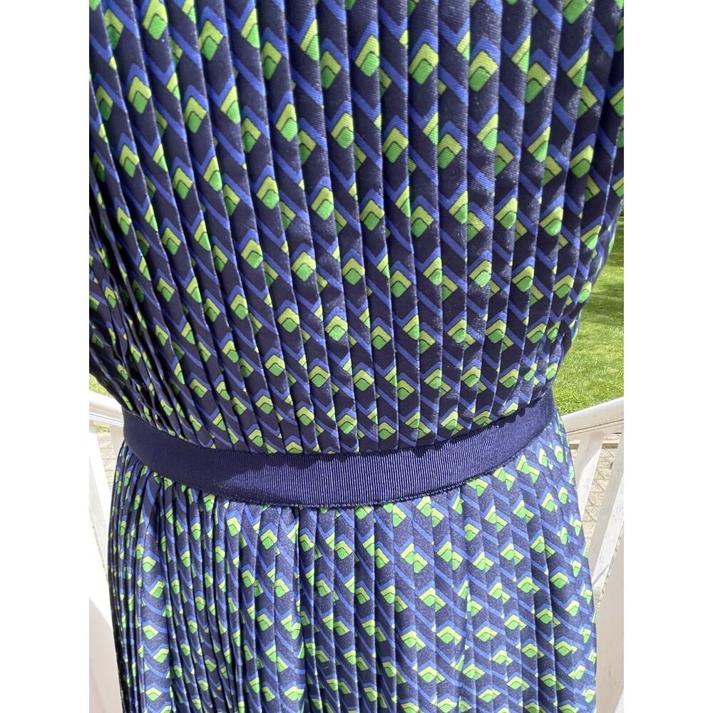 Shoshanna Paulette Micro-pleat Sleeveless Knee Length Dress, Blue/Green Print 6 - Picture 14 of 16